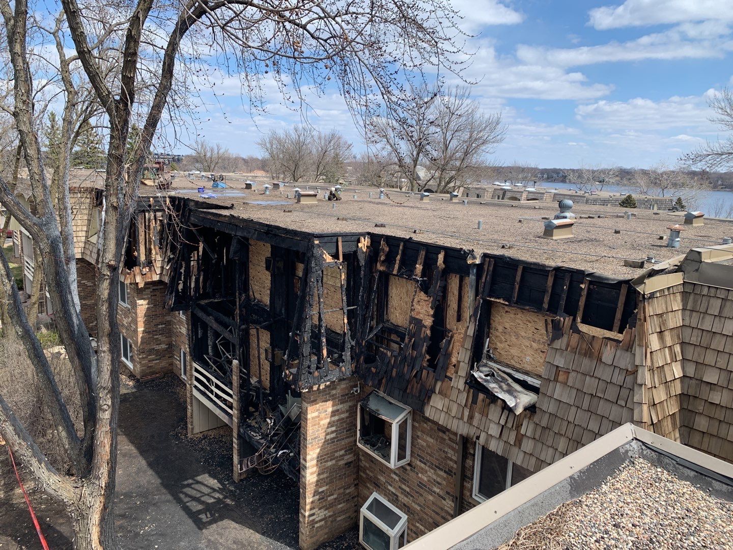 fire damaged apartment building