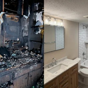 Before and After Fire Damage Repair in Condo Bathroom