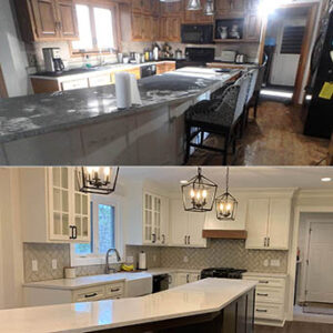Kitchen before and after fire and smoke clean up